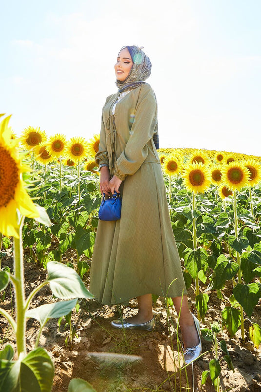 Sports Kimono Skirt Set Khaki