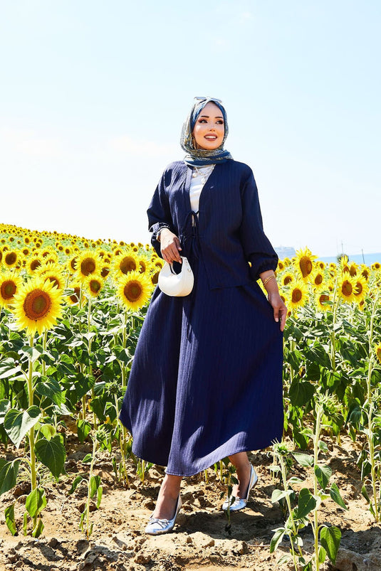 Sports Kimono Skirt Suit Navy Blue