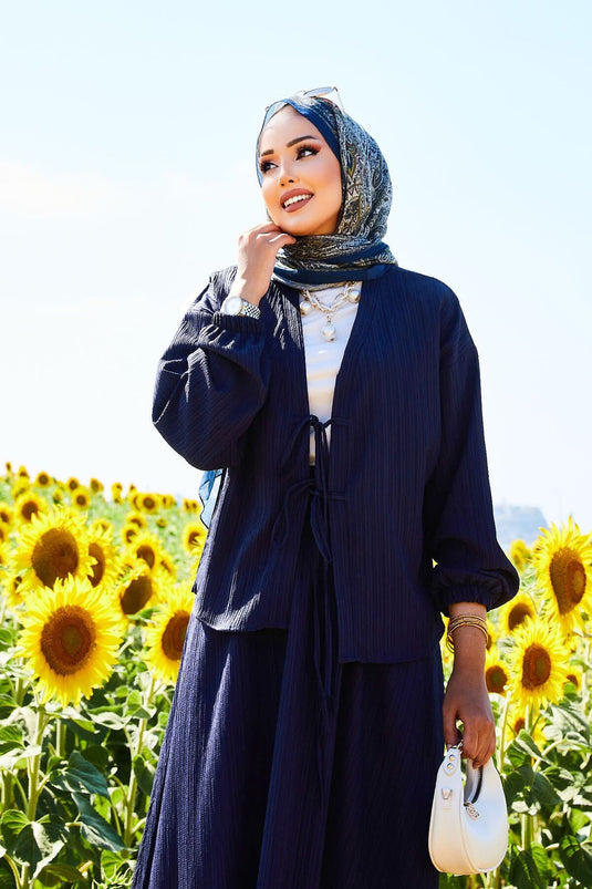 Sports Kimono Skirt Suit Navy Blue