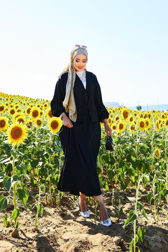 Sports Kimono Skirt Suit Black