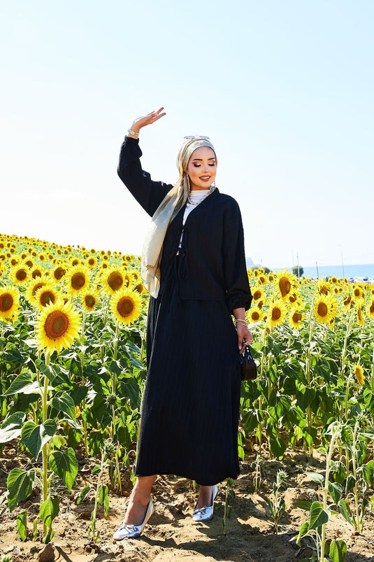 Sports Kimono Skirt Suit Black