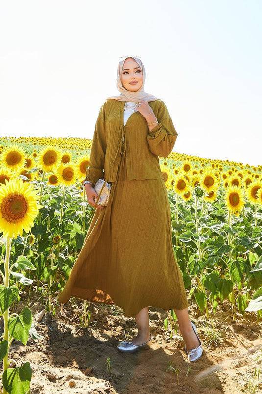 Sports Kimono Skirt Set Oil Green