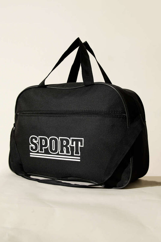 Sport Print Zippered Sports Bag Black