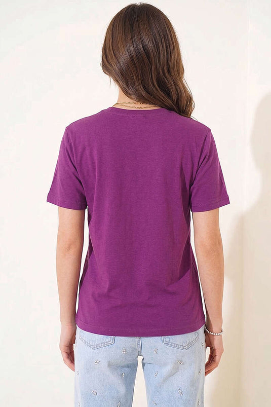 Stay Cool Baskılı T-shirt Mor
