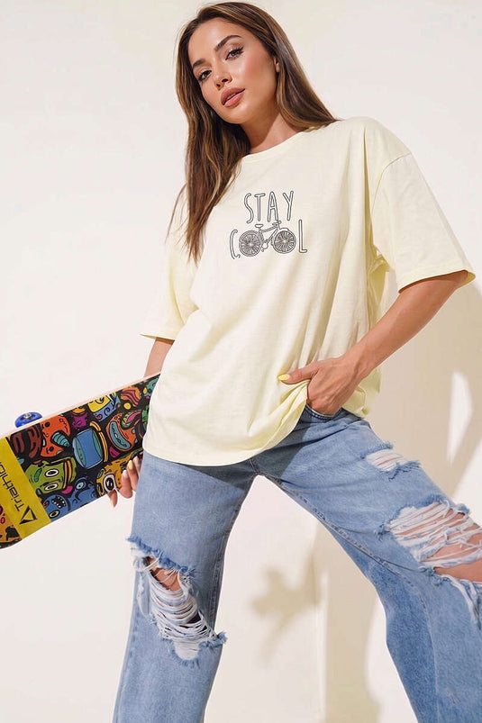 Stay Cool Baskılı T-shirt Sarı