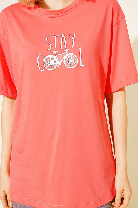 Stay Cool Baskılı T-shirt Somon