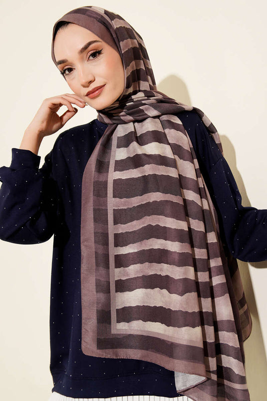 Bufanda Lina con estampado de palitos marrón claro