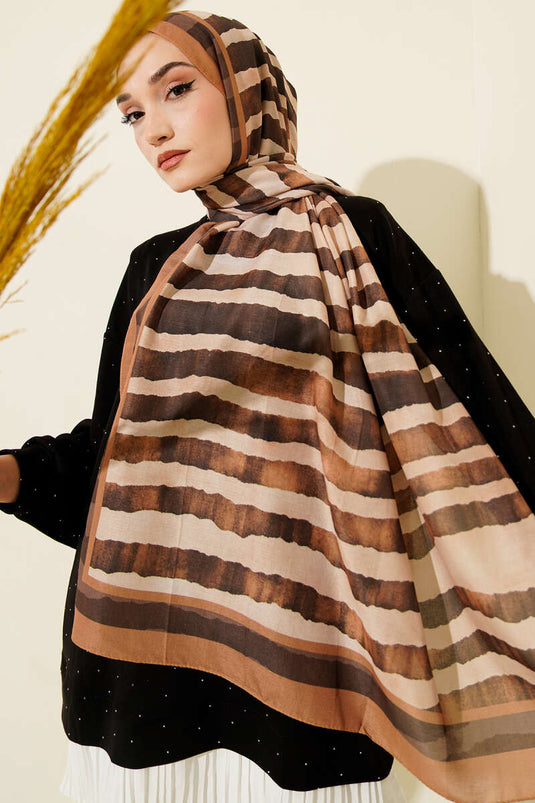 Stick Desen Lina Şal Tütün