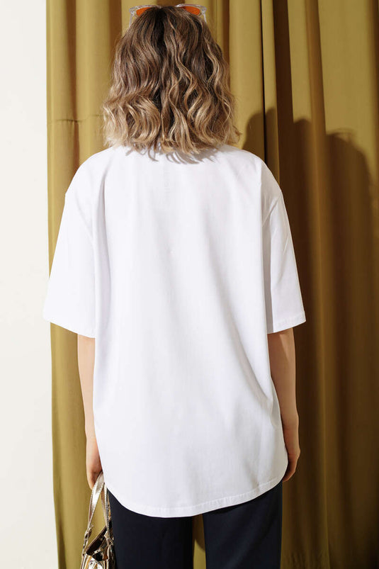 Stockholm Yazılı T-shirt Beyaz