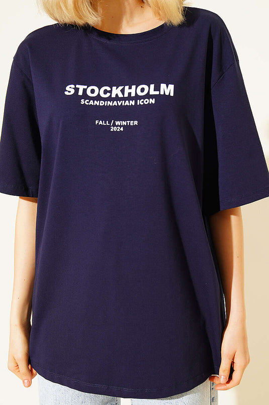 Stockholm T-Shirt mit Aufdruck, Marineblau