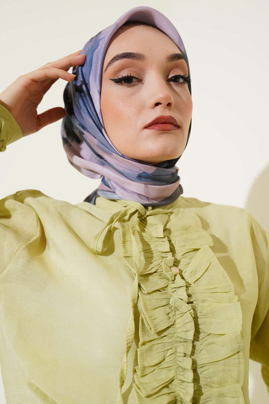 Su Gölgesi Desenli Eşarp Kayrak Grisi