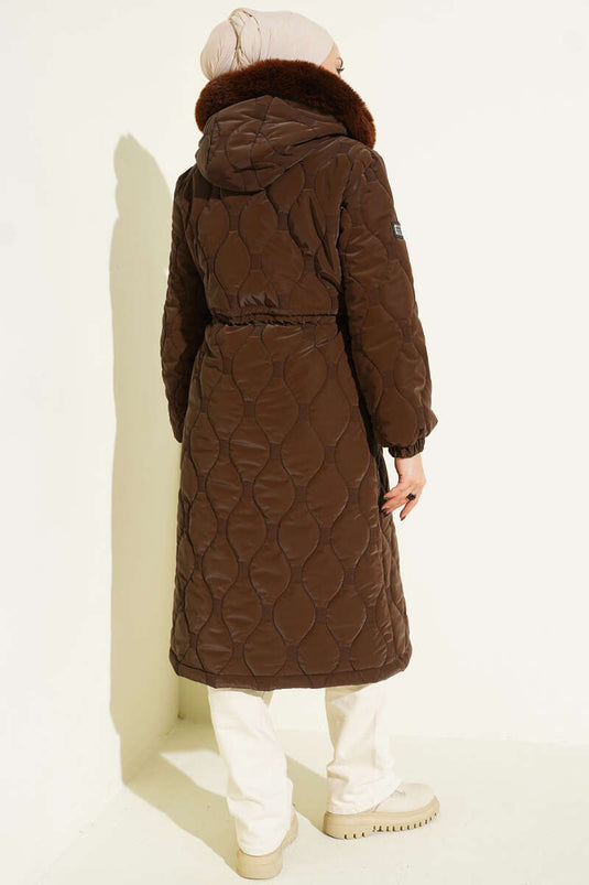 Su Yolu Kapitone Fermuarlı Mont Kahve