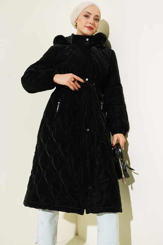 Su Yolu Kapitone Fermuarlı Mont Siyah