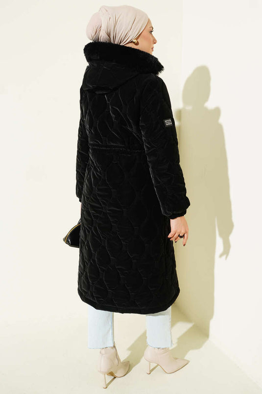 Su Yolu Kapitone Fermuarlı Mont Siyah