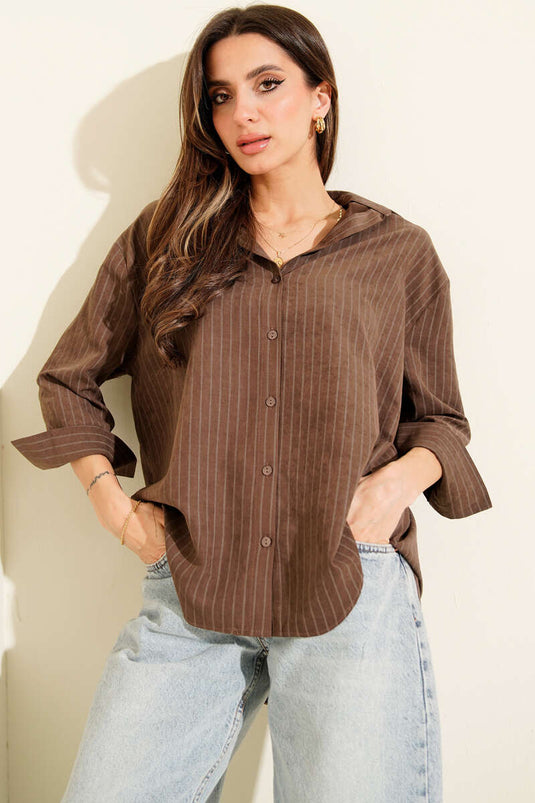 Suede Striped Shirt Coffee