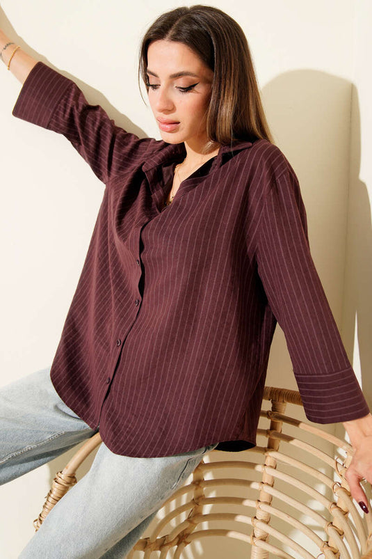Suede Striped Shirt, Plum
