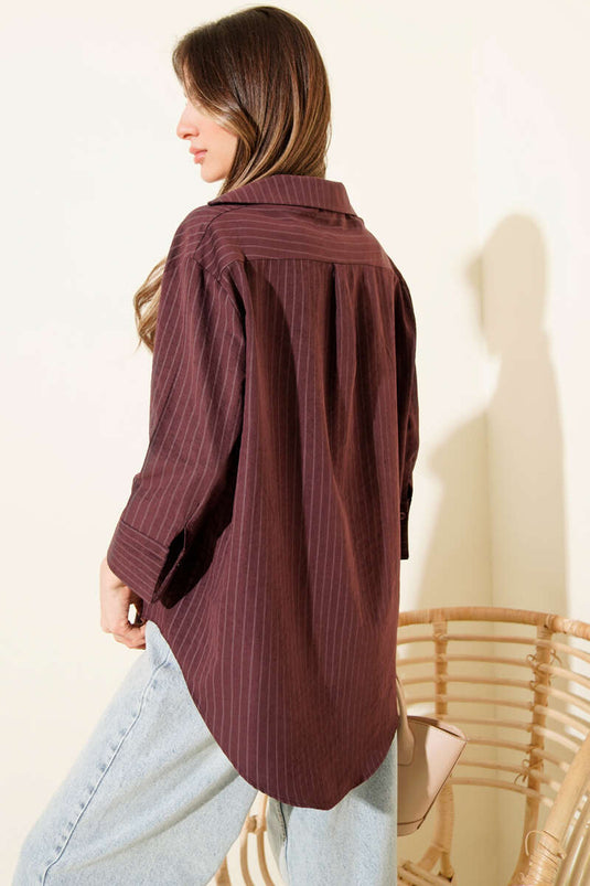 Suede Striped Shirt, Plum