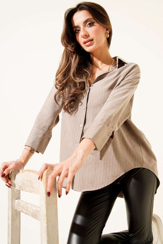 Suede Striped Shirt, Mink