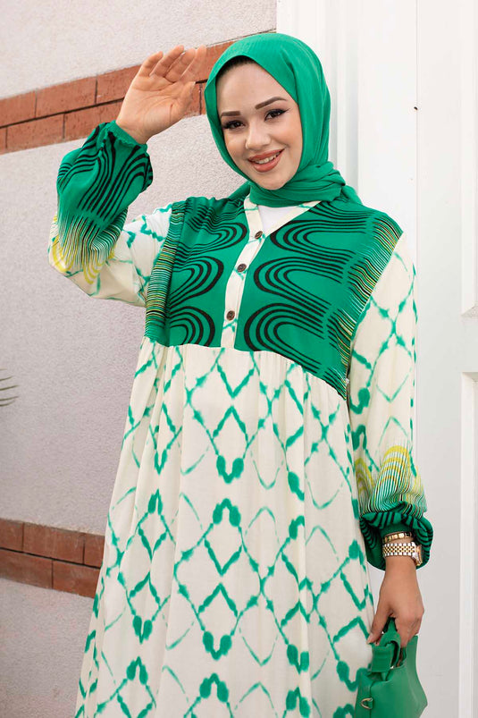 Robe Hijab En Viscose À Motifs Aqueux Vert