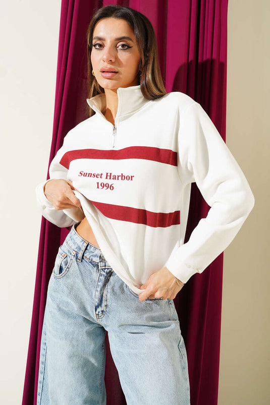 سويت شيرت بسحاب أمامي ثلاثي الخيوط بنقشة غروب الشمس بلون الطين