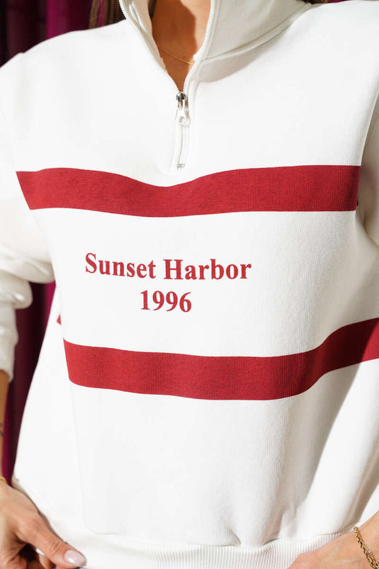 Sunset Baskılı Fermuarlı Üç İplik Sweat Kiremit
