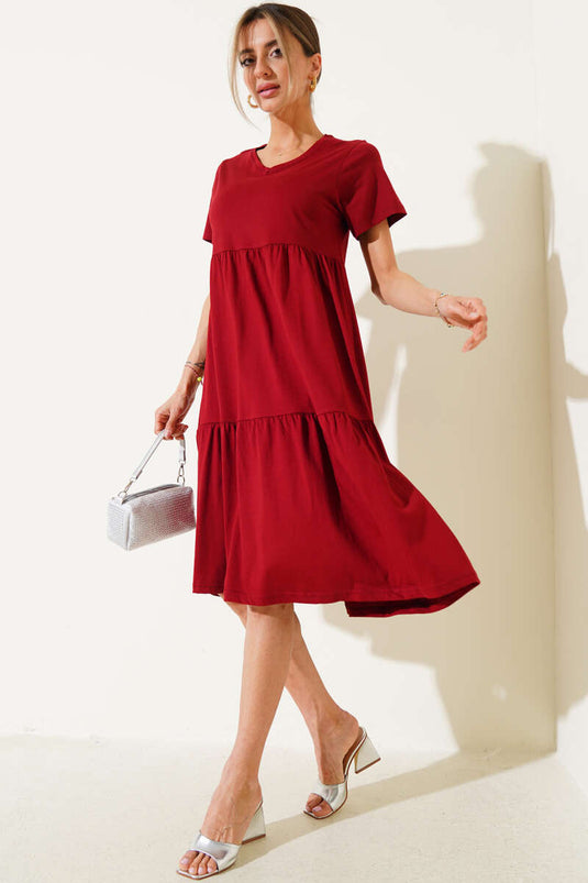 Robe bordeaux à col V en jersey simple