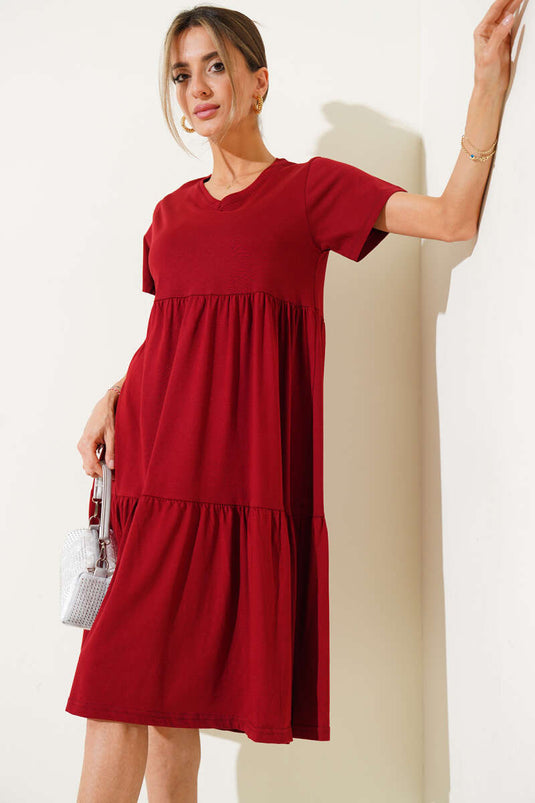 Robe bordeaux à col V en jersey simple