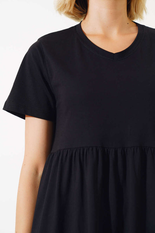 فستان جيرسي واحد بفتحة رقبة على شكل حرف V أسود