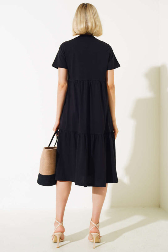 فستان جيرسي واحد بفتحة رقبة على شكل حرف V أسود