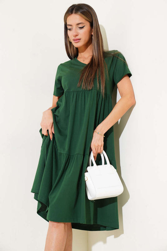 Single Jersey V-Neck Dress Green