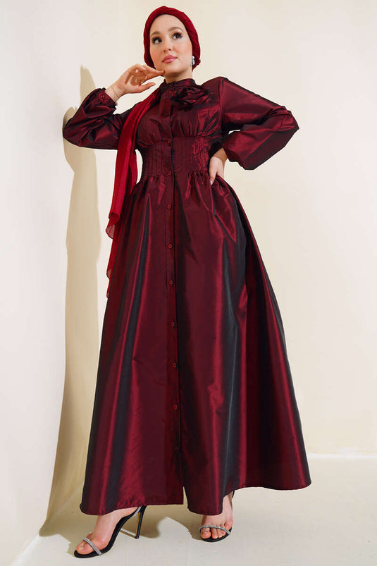 Taft Rose Accessory Dress Claret Red