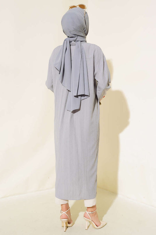 Wooden Buttoned Tree Bark Long Shirt Gray