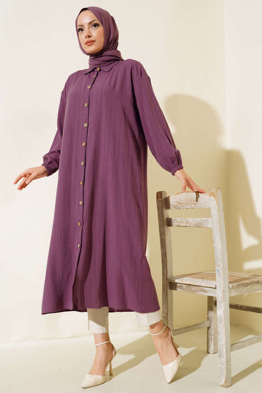 Chemise longue en écorce d'arbre avec boutons en bois violet