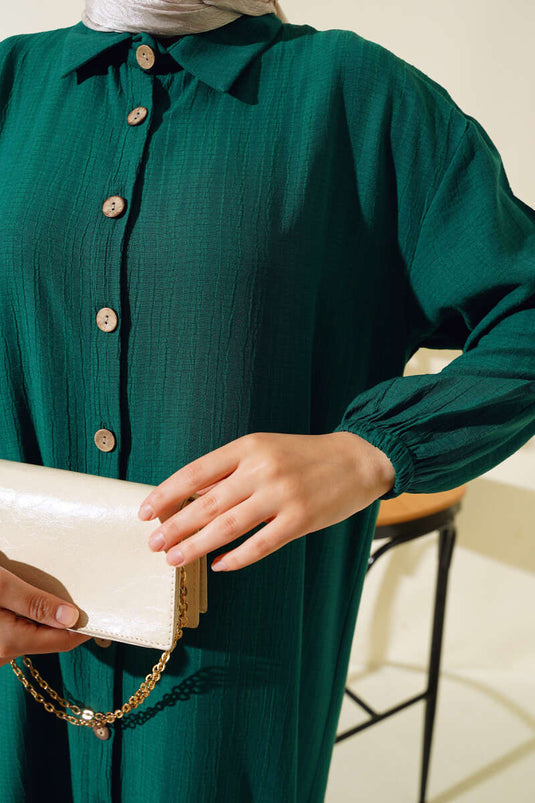 Chemise longue boutonnée en écorce d'arbre émeraude