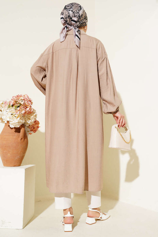 Tahta Düğmeli Uzun Tunik Vizon