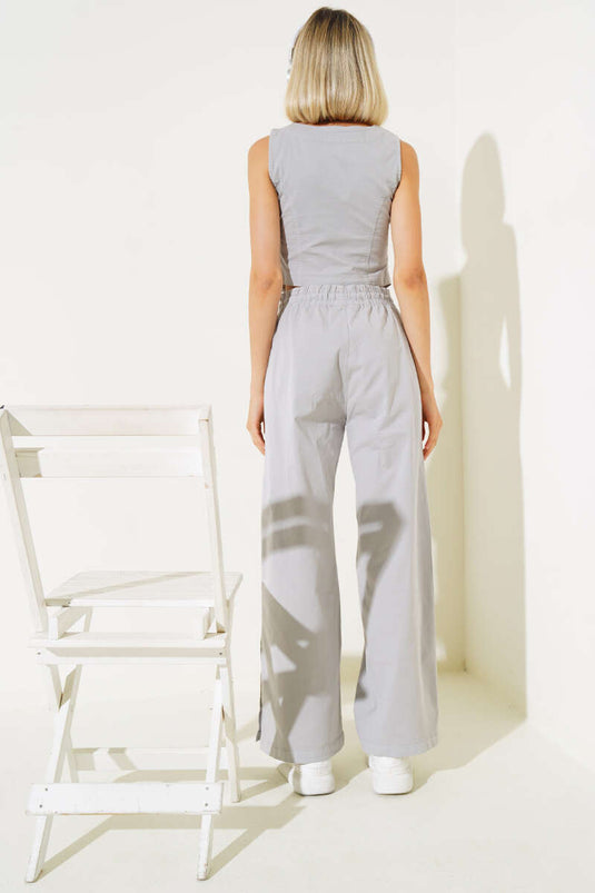 Two Piece Suit with Wooden Buttons and Vest in Gray