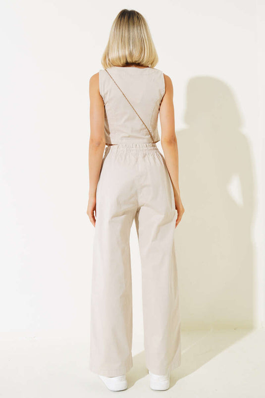 Two Piece Set with Wooden Buttons and Vest