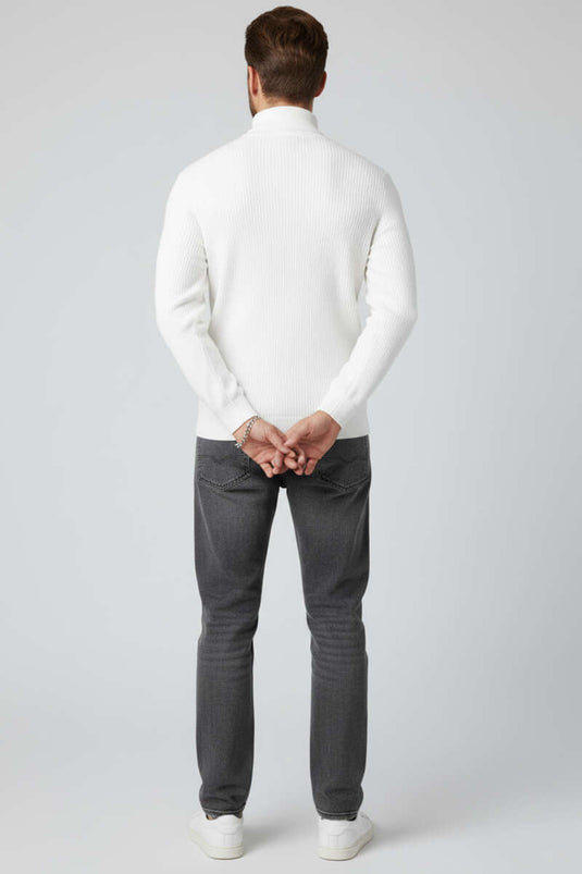 Full Turtleneck Knit Men's Sweater, Ecru