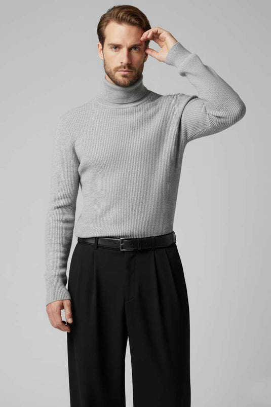 Pull homme à col roulé gris