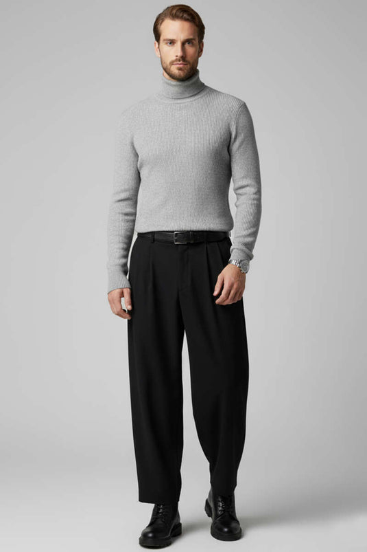 Full Turtleneck Knit Men's Sweater Grey