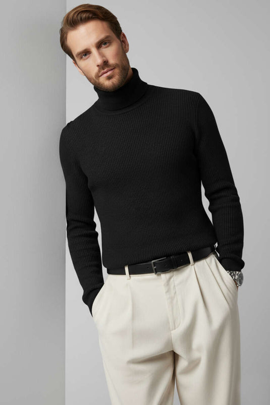 Pull à col roulé pour homme, noir