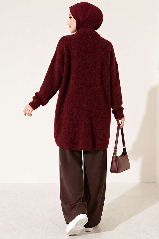 Taş Detaylı Angora Tunik Bordo