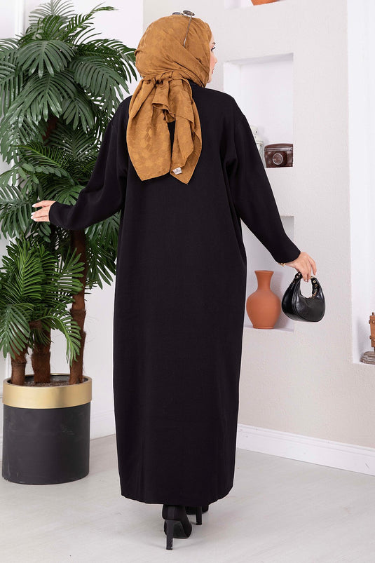 Ensemble Robe À Détails De Pierres Et Cardigan En Maille Noir