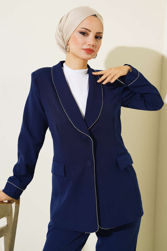 Doppelanzug mit Jacke mit Steindetail, Marineblau