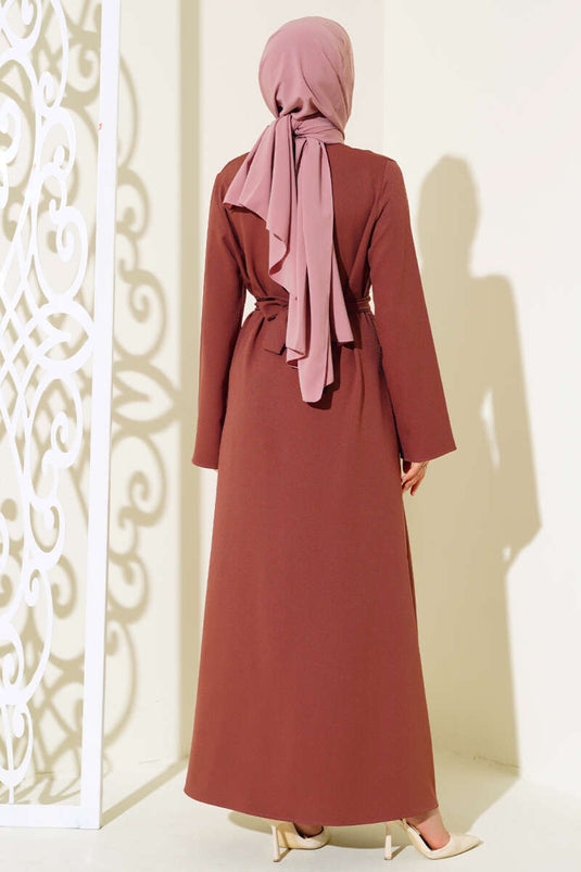 Abaya zippée détaillée pierre bordeaux