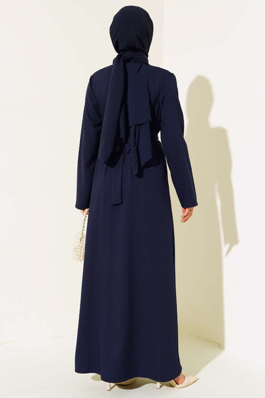 Abaya Zippée Détail Pierre Bleu Marine