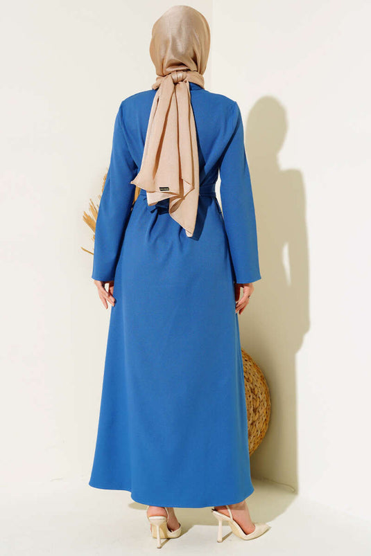 Abaya Zippée Détail Pierre Bleu