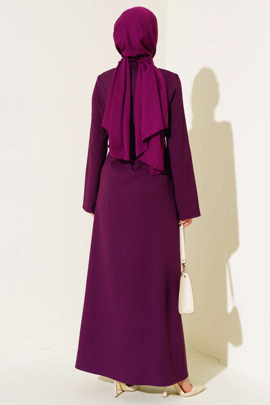 Abaya Zippée Détail Pierre Violet