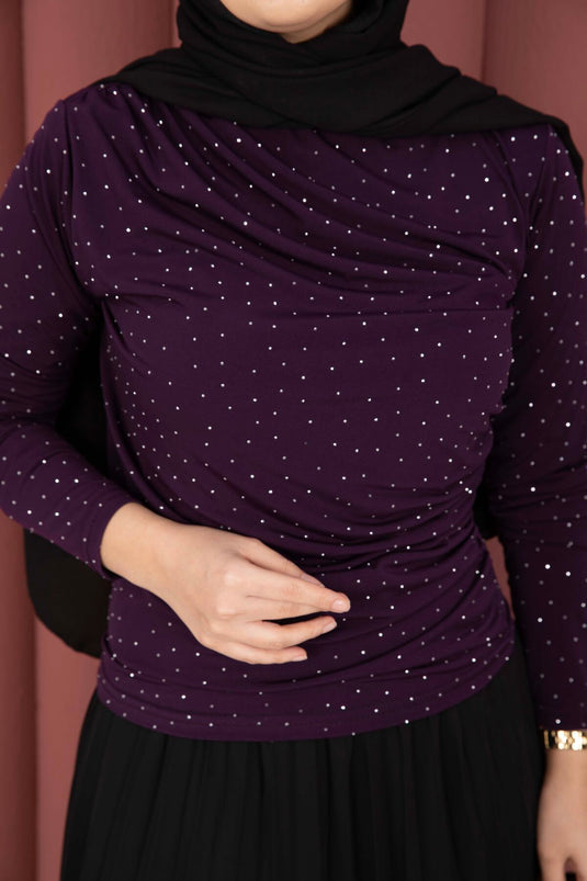 Taş Detaylı Sandy Body Mürdüm
