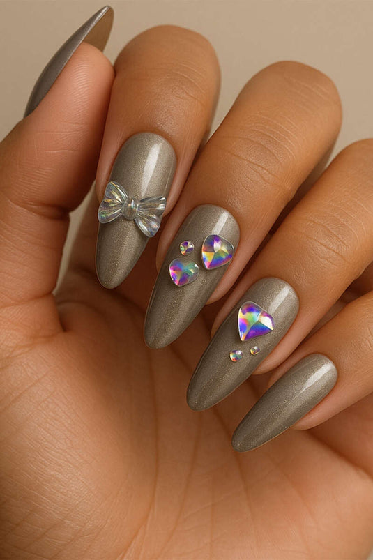 Taş Detaylı Takma Tırnak Füme